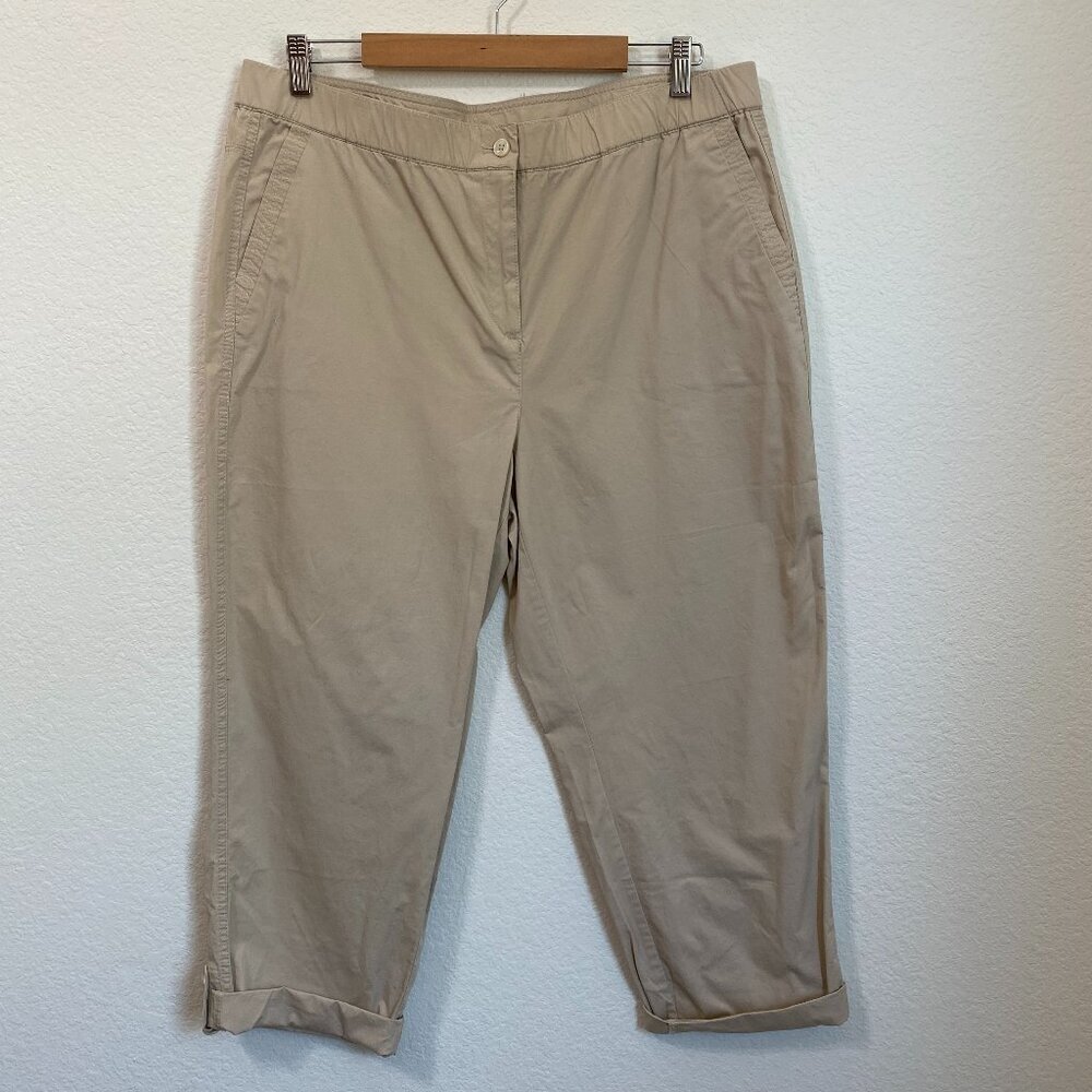 Chico's Pants Women's 3 Beige Khaki Fatigues Comfort Waist Straight Roll Up